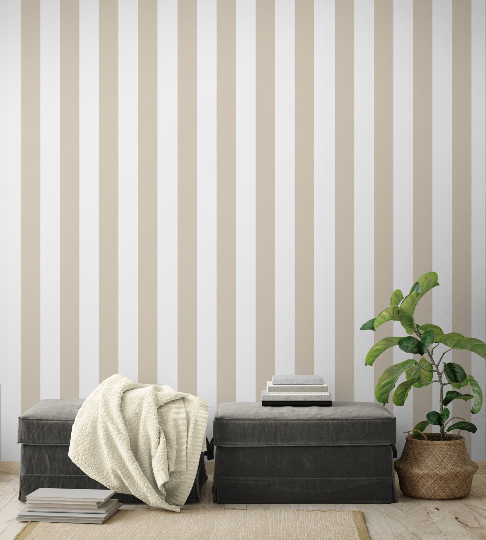 Beige White Striped Wallpaper Roll Soft Color Kids Room Etsy