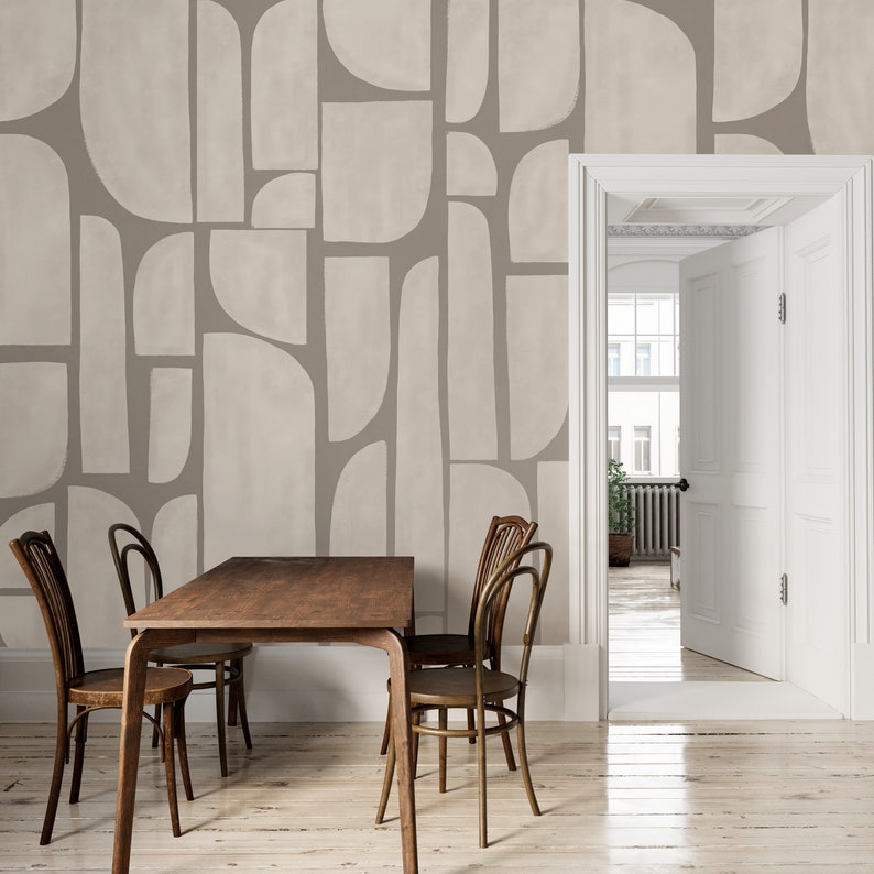 Abstract Geometric Wallpaper Art Deco Gray Wallcovering Textured or