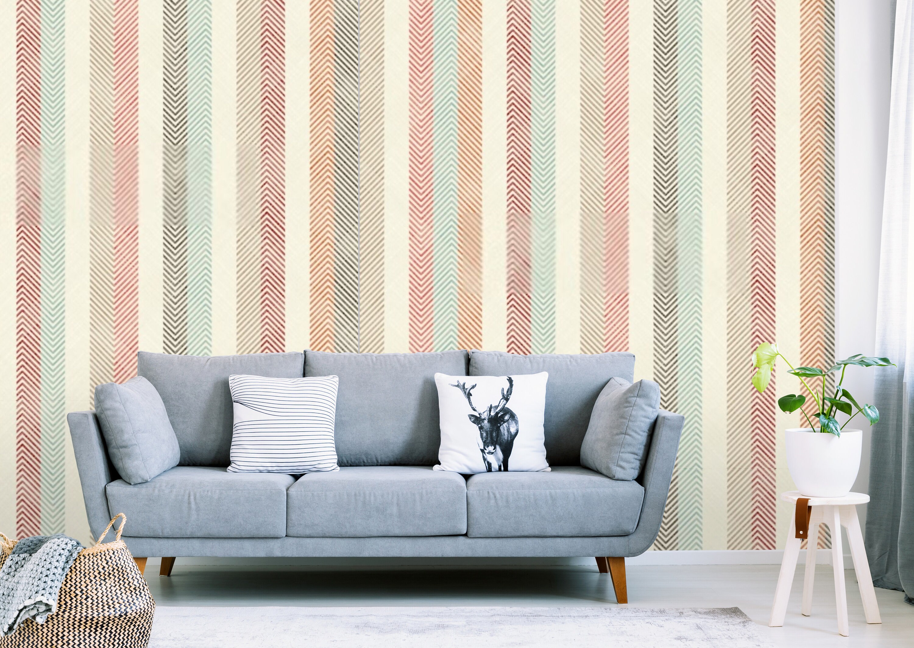 Striped Wallpaper Mural Colorful Pastel Peel And Stick Etsy