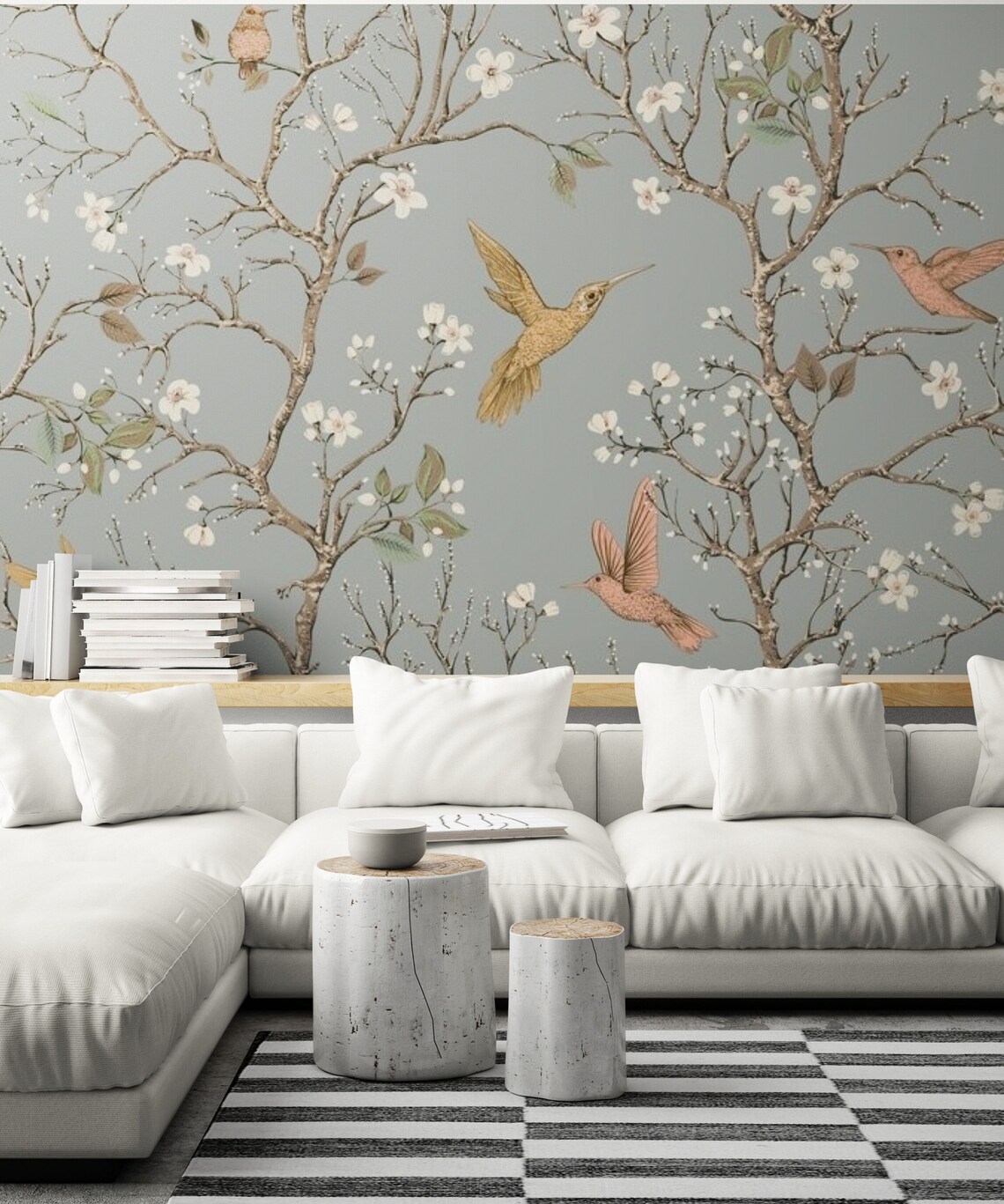 Floral Wallpaper Bird and Flower Pattern Colorful Retro Style - Etsy