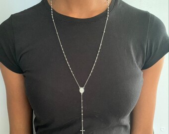 Silver beaded stainless steel  Rosary beads delicate  necklace chain ladies jewellery jewelry  catholic Rosary virgin Mary Guadalupe