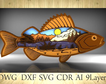 3d Layered Fish Svg Etsy