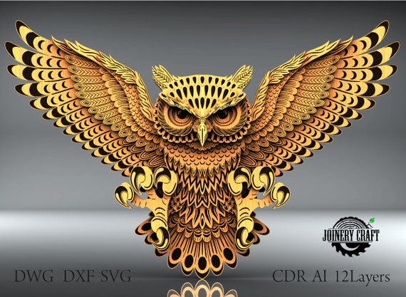 Download Multilayer Owl Mandala 12 Layers Home Decor Wall Art Dwg Dxf Etsy