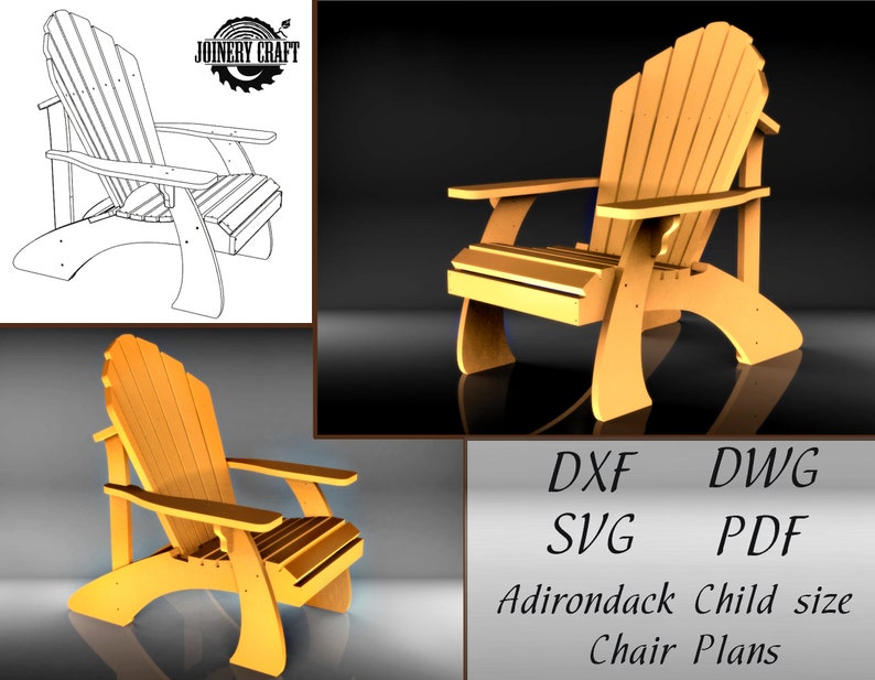 Adirondack child size chair plans PDF format file SVG Dwg 