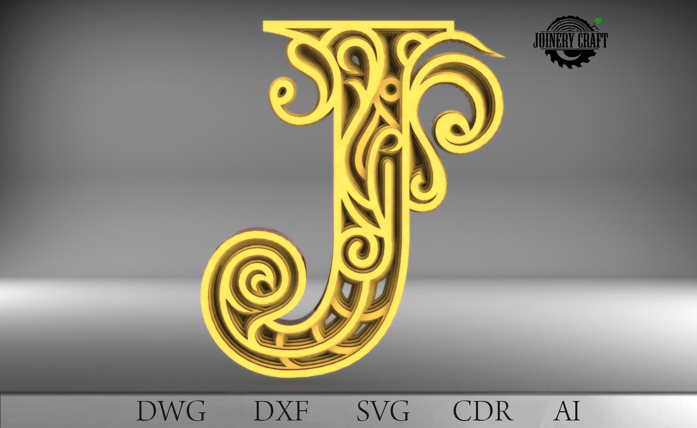 Multilayer Mandala Letter J Cut 5 Layers Format DWG DXF SVG | Etsy