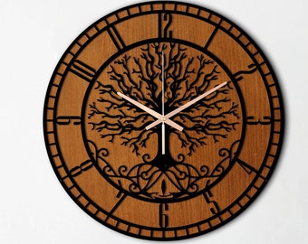 Metall und Holz Uhr, Baum des Lebens Uhr, übergroße Wanduhr, Bauernhaus Wanduhr, Einzigartige Wanduhr, große Wanduhr, Uhren für die Wand