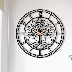 Metal Tree Of Life Clock, Oversized Wall Clock, Farmhouse Clock, Unique Wall Clock, Silent Wall Clock, Big Wall Clock, Clocks For Wall