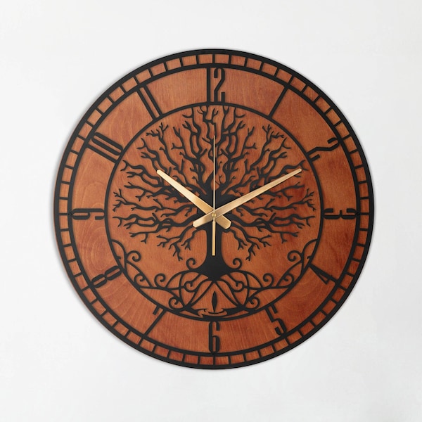 Metal And Wood Clock, Tree Of Life Clock, Oversized Wall Clock, Farmhouse Wall Clock, Unique Wall Clock, Big Wall Clock, Clocks For Wall