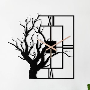 Tree Wall Clock, Unique Metal Wall Clock, Silent Wall Clock, Large Wall Clock, Rectangle Clock, Oversized Wall Clock, Farmhouse Wall Clock