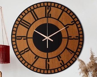 Large Metal Wall Clock, Wooden Wall Clock, Unique Wall Clock, Black Wall Clock, Father In Law Gift, Oversized Wall Clock, Clocks For Wall