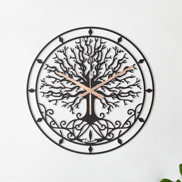 Tree Of Life Clock, Unique Wall Clock, Oversized Wall Clock, Small Metal Wall Clock, Black Wall Clock, Large Mantel Clock, Laser Cut Clock