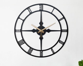 Modern Wall Clock, Black Small Wall Clock, Silent Large Wall Clock, Unique Wall Clock, Metal Wall Clock, Housewarming Gift, Laser Cut Clock