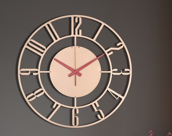 Soft Copper Wall Clock, Modern Wall Clock, Large Wall Clock, Unique Wall Clock, Silent Decorative Clock, Small Wall Clock, Laser Cut Clock