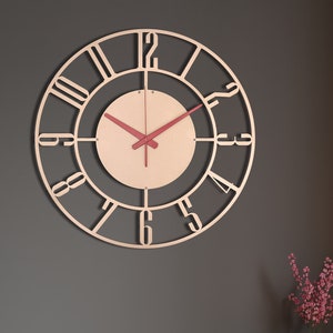 Soft Copper Wall Clock, Modern Wall Clock, Large Wall Clock, Unique Wall Clock, Silent Decorative Clock, Small Wall Clock, Laser Cut Clock