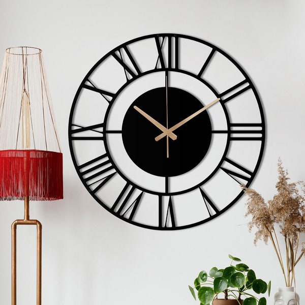 Unique Wall Clock, Silent Wall Clock, Small Metal Wall Clock, Black Wall Clock, Oversized Wall Clock, Retro Wall Clock, Laser Cut Clock