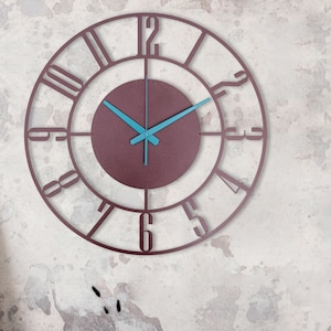 Burgundy Wall Clock, Modern Wall Clock, Silent Small Wall Clock, Unique Wall Clock, Metal Wall Clock, Oversized Wall Clock, Clocks For Wall