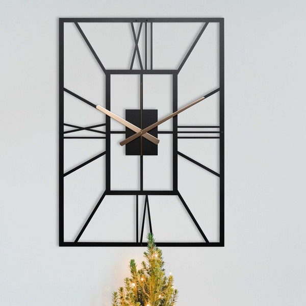 Rectangle Wall Clock, Metal Wall Clock, Unique Wall Clock, Roman Numerals Clock, Oversized Wall Clock, Small Wall Clock, Rectangular Clock