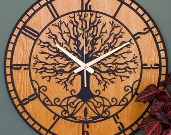 Metal And Wood Clock, Tree Of Life Clock, Oversized Wall Clock, Unique Farmhouse Wall Clock, Big Clocks For Wall, Unique Wall Clock
