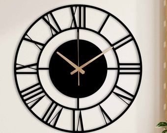 24 inch Wall Clock, Unique Wall Clock, Silent Wall Clock, Metal Wall Clock, Black Wall Clock, Oversized Wall Clock, Modern Wall Clock