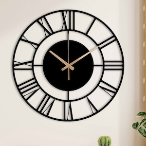 24 inch Wall Clock, Unique Wall Clock, Silent Wall Clock, Metal Wall Clock, Black Wall Clock, Oversized Wall Clock, Modern Wall Clock