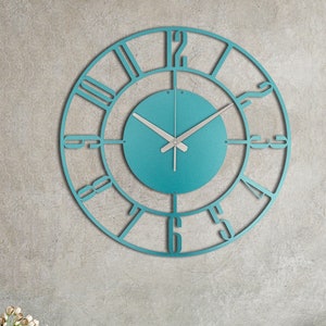 Blue Wall Clock, Large Turquoise Blue Clock, Small Wall Clock, Metal Wall Clock, Oversized Wall Clock, Unique Wall Clock, Clocks For Wall
