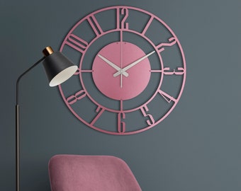 Magenta Metal Wall Clock, Large Wall Clock, Modern Wall Clock, Silent Wall Clock, Unique Wall Clock, Oversized Wall Clock, Clocks For Wall