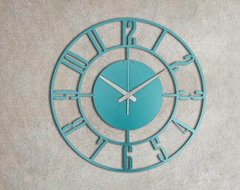 Reloj de pared azul, reloj azul turquesa grande, reloj de pared pequeño, reloj de pared de metal, reloj de pared de gran tamaño, reloj de pared único, relojes para pared