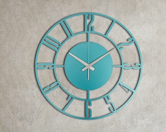 Turquoise Blue Unique Wall Clock, Modern Home Decor, Continuous Second Hand Clock