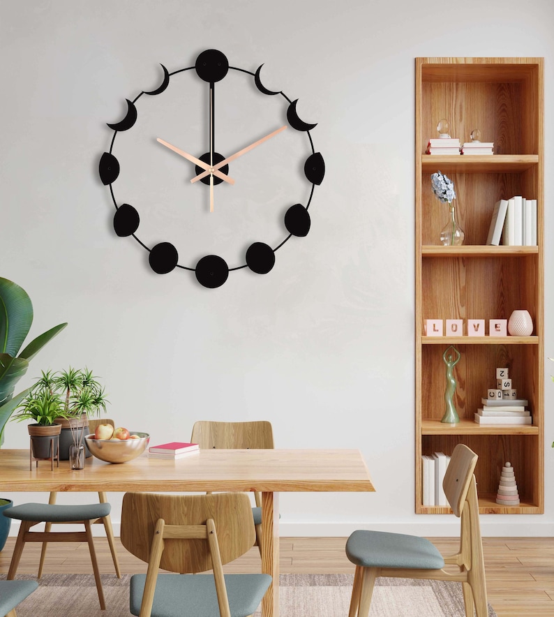 Moon Phases Wall Clock, Moon Wall Clock, Large Wall Clock, Silent Wall Clock, Metal Wall Clock, Oversized Wall Clock, Moon Clocks For Wall