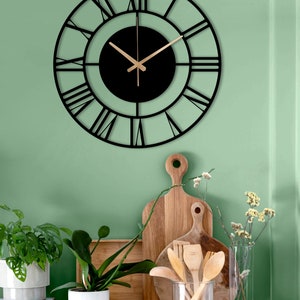 Unique Wall Clock, Silent Wall Clock, Small Metal Wall Clock, Black Wall Clock, Oversized Wall Clock, Retro Wall Clock, Laser Cut Clock afbeelding 9