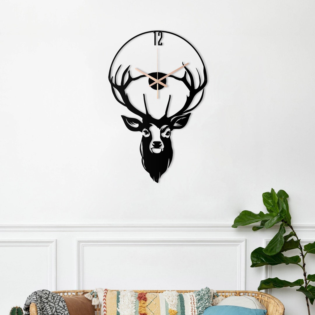 Deer Metal Wall Clock, Deer Unique Wall Clock, Large Wall Clock, Silent