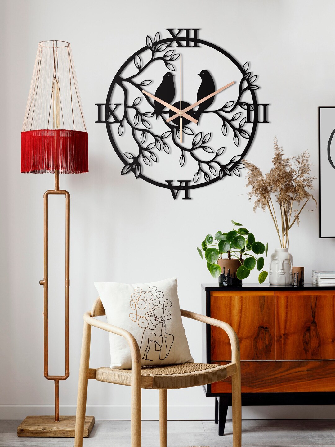 Birds and Tree Clock, Tree Metal Wall Clock, Black Wall Clock, House ...