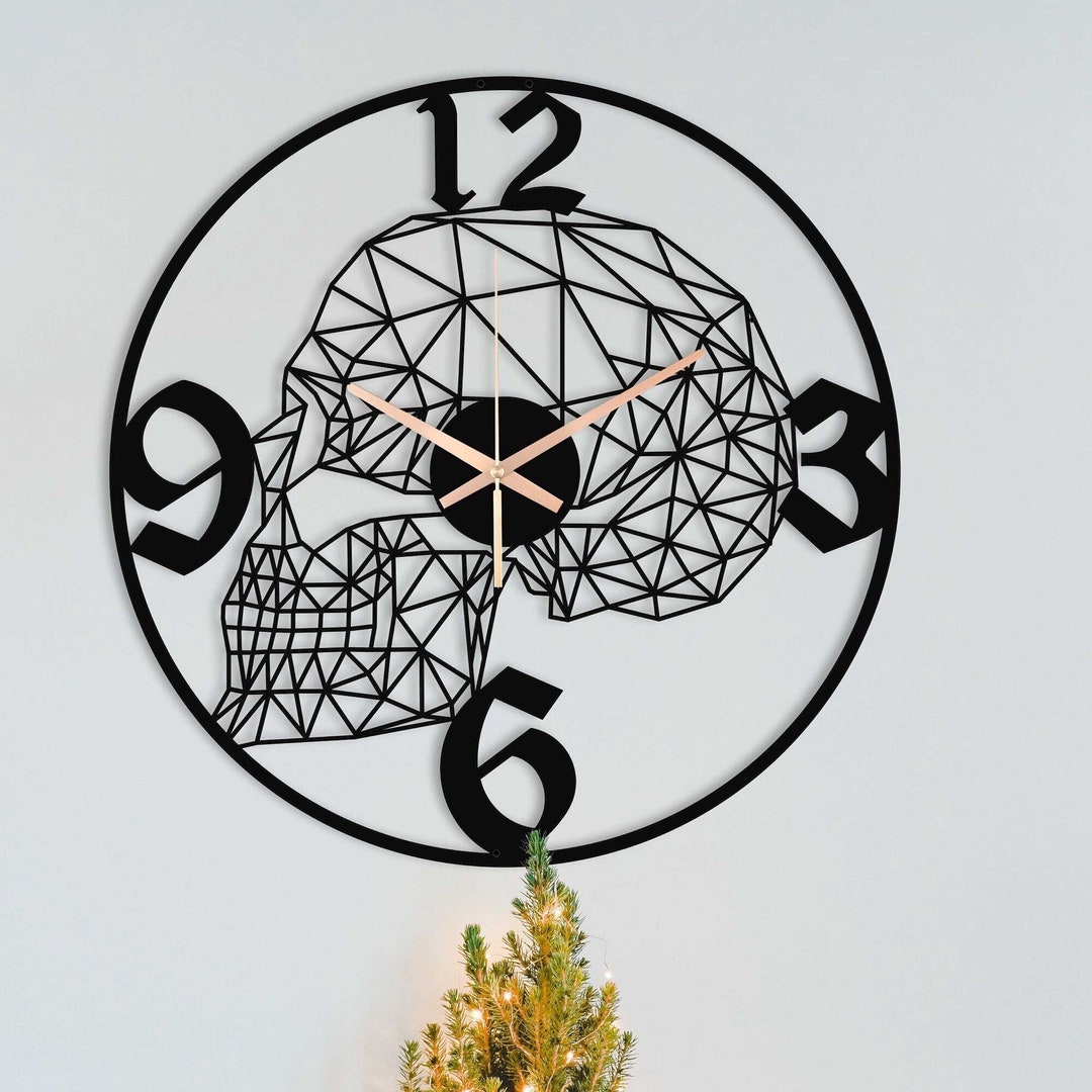 Skull Clock Halloween Clock Skull Large Metal Wall Clock Etsy