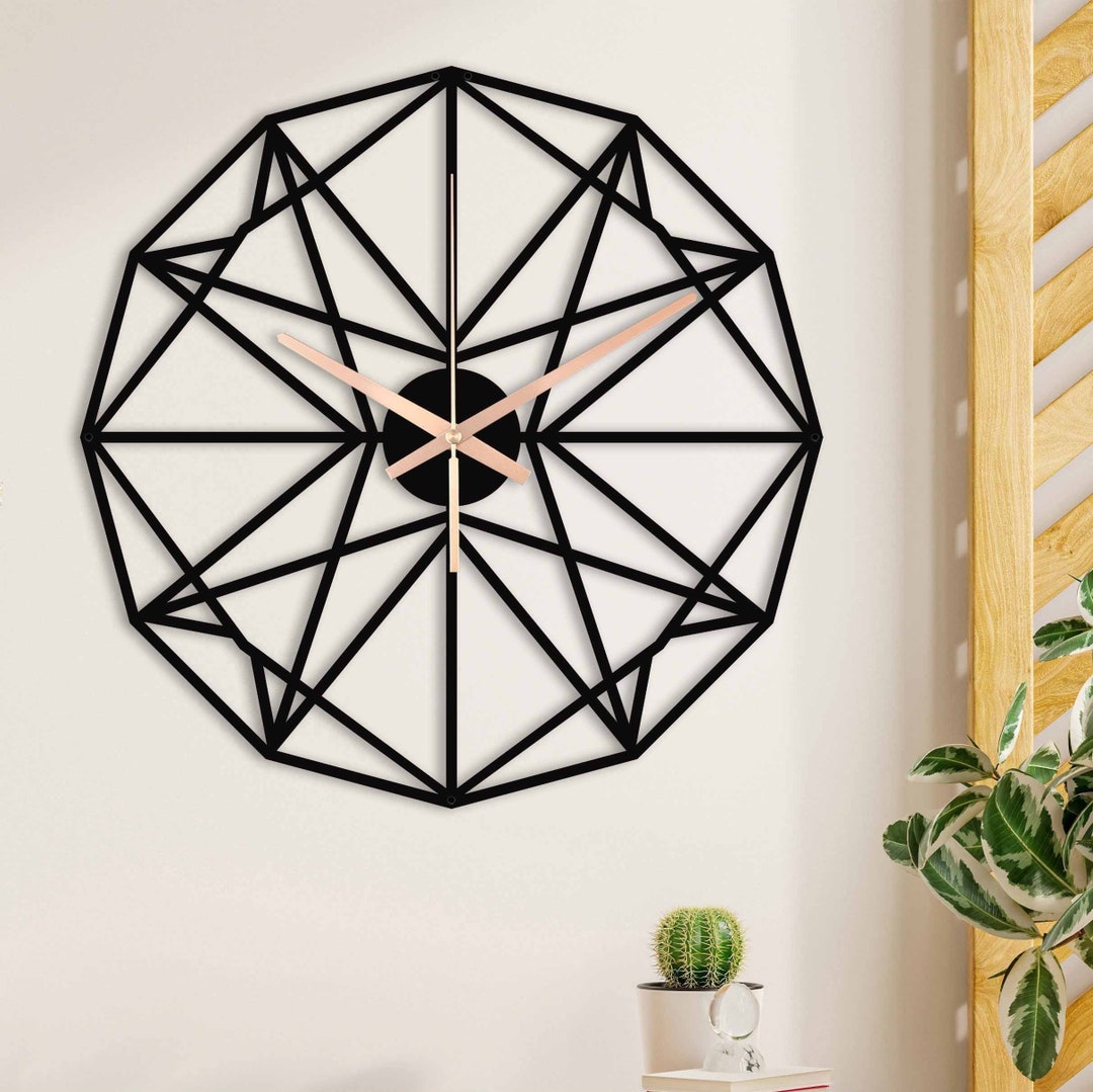 Geometric Clock, Modern Wall Clock, Silent Large Wall Clock, Unique