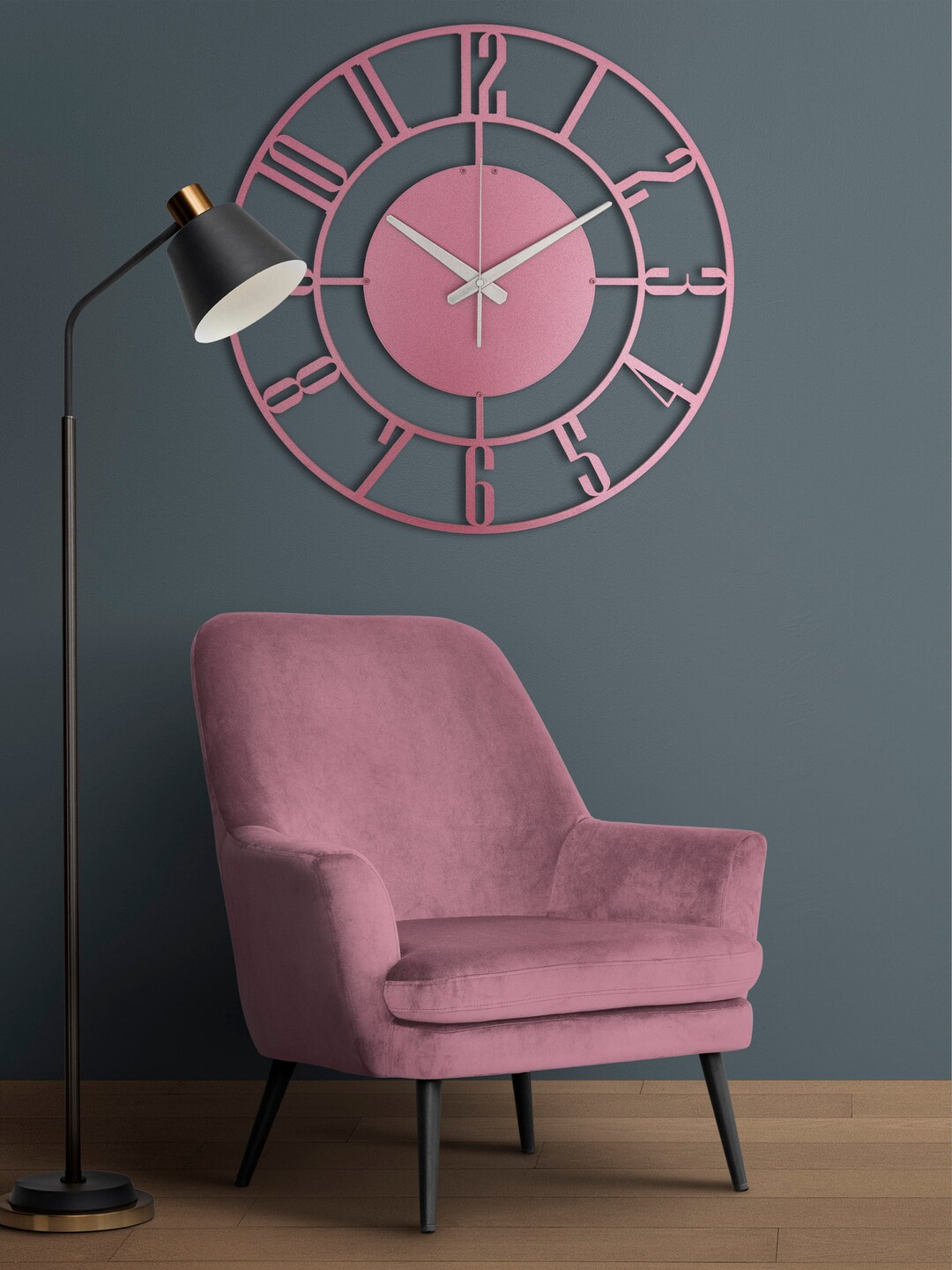 Magenta Metal Wall Clock, Large Wall Clock, Modern Wall Clock, Silent