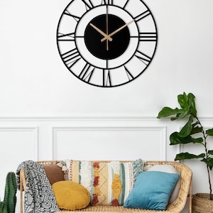 Unique Wall Clock, Silent Wall Clock, Small Metal Wall Clock, Black Wall Clock, Oversized Wall Clock, Retro Wall Clock, Laser Cut Clock afbeelding 5