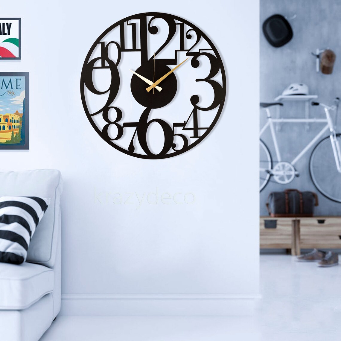 Modern Black Oversized Wall Clock Large Farmhouse Wall Clocks Etsy