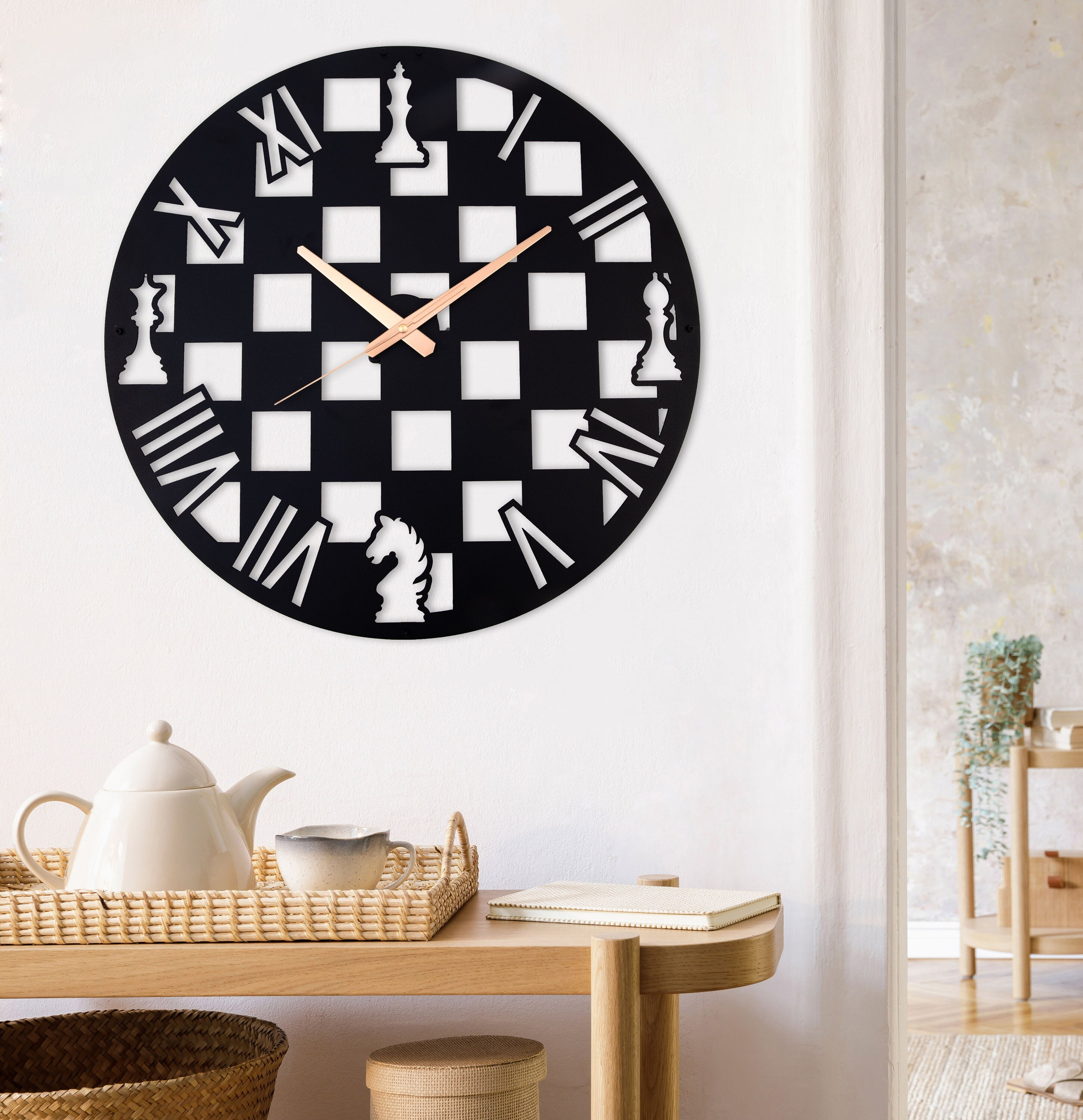 Chess Clock, Metal Wall Clock, Game Room Clock, Modern Wall Clock, Unique Wall Clock, Silent Wall Clock, Laser Cut Clock, Clocks For Wall