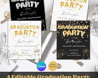 4 Digital Graduation Party Invitation 2025, Senior Class of 2025 Minimalist Grad Party Card, College High School Graduate Invite, Canva edit