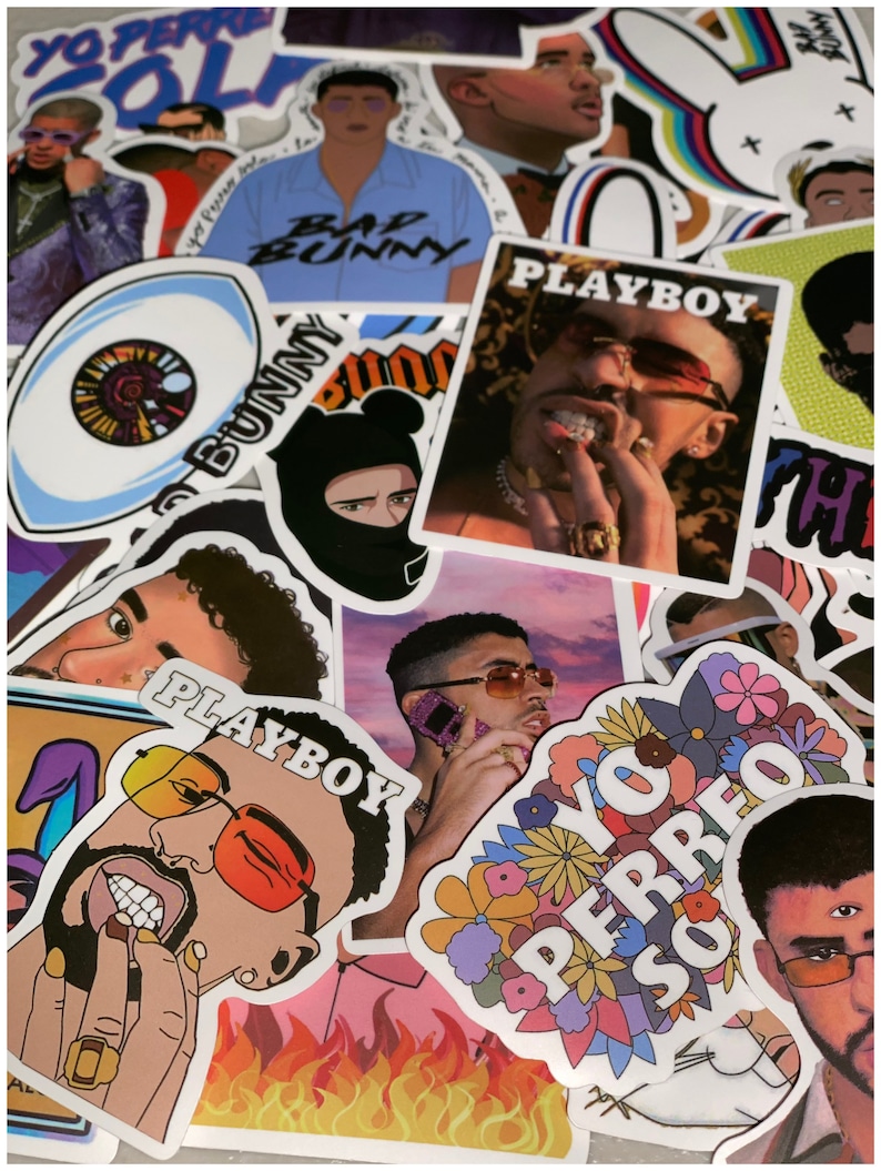 Bad Bunny 5+ Mystery Sticker Pack , FAST SHIPPING, Sticker Decals, hydroflask laptop phone sticker, Yonaguni, Gift for Holiday/Christmas 