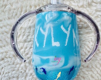 Baby Shark Custom Sippy Cup | Epoxy |Personalized Cup with Lid |  Bling Cups| Tumbler | Custom cup | Sippy cup | toddler cup