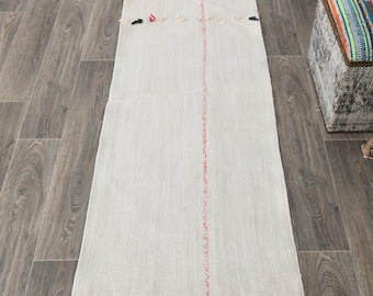 2x6 Runner Rug, 2x6 Turkish Runner, 2x6 VINTAGE TURKISH RUNNER Rug, 2x6, Natural Handmade Hemp, 2x6 Hemp Runner, White & Beige Hemp Rug, 59s