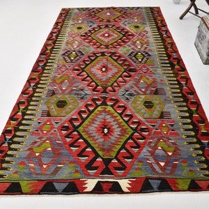 5x10 Area Rug, 5x10 TURKISH VINTAGE KILIM Rug, 5x10 ,Geometric Kilim Rug, Wool Handmade Oushak Kilim, Rugs 5x10, İndian Blue Kilim, Antique