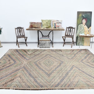 Alfombras 8x11, Alfombra Kilim 8x11, Alfombra KILIM VINTAGE OVERSIZE 8x11, 8x11, Kilim hecho a mano Oushak, Tonos de azul y beige Kilim, Alfombra Kilim 8x11, 57s