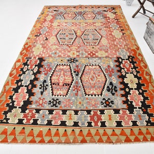6x11 Oversize Turkish Kilim Rug, 6x11 Vintage Kilim Rug, 6x11 Kilim Rug, Wool Handmade Kilim, 6x11 Area Rug, Large Area Rug, Rugs 6x11, 60s