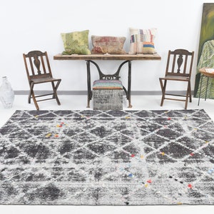 7x9 Area Rug, 7x9 Vintage Rug, 7x9 SCANDINAVIAN TURKISH VINTAGE Rug, 7x9, Wool Handmade Oushak, 7x9 Rugs, Gray & Black Area Rug, Bohemian