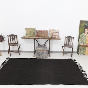 5x8 Hemp Rug, 5x8 Dark Black Pure Hemp Area Rug, 5x8, Natural Handmade Hemp, 5x8 Area Rug, Black Carpet, Rug For Farmhouse Room, Antique