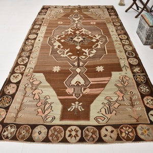 6x12 Area Rug, 6x12 Oversized Kilim, 6x12 TURKISH VINTAGE KILIM Rug, 6x12, Shades Of Brown Beige Kilim, Wool Handwoven Turkey, Rug For Entry