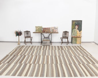 10x13 Handmade Wool Striped Design Kilim Rug, Farmhouse Decor