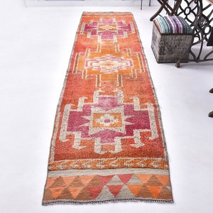 Tappeto Herki Runner 3x12 rosso pesca, tappeto Herki Runner 3x12, tappeto 3x12, tappeto di lana fatto a mano, tappeto vintage, tappeti robusti, tappeto per cucina e corridoio
